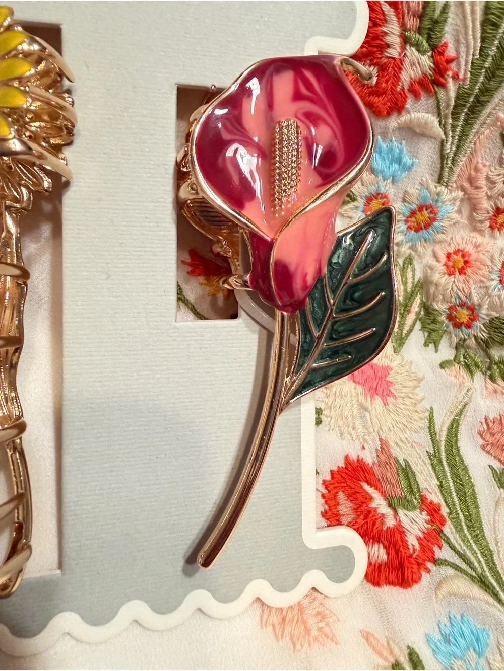 Women’s Floral Hair Clips - Yellow Sunflower & Pink Calla Lily Set NEW